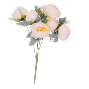Ramo decorativo de peonías con acentos cálidos