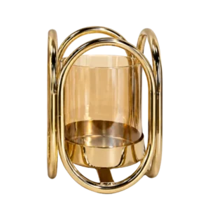 AD1881-1D | Portavela dorado compacto con vidrio translúcido elegante