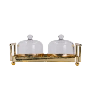 AD2091-D | Set de bomboneras doradas con tapas de vidrio