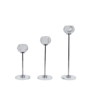 AD2097-P | set x 3 Portavelas plateados con copas facetadas de cristal
