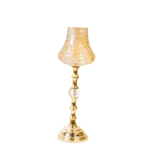AD2100-1D | Candelabro dorado estilizado con copa ámbar