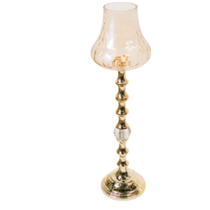 AD2100-2D | Candelabro dorado alto con copa ámbar elegante