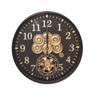AD2123 | Reloj negro decorativo con engranajes dorados