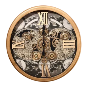 AD2125 | Reloj dorado vintage con engranajes y mapas