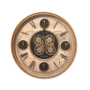 AD2126 | Reloj decorativo vintage con engranajes y mapa clásico