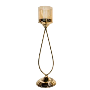 AD2144-2D | Candelabro dorado estilizado con copa de vidrio