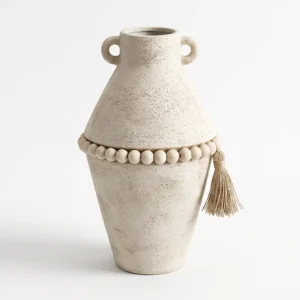 AD2163 | Jarrón alto efecto piedra con cuentas decorativas