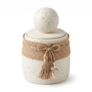 AD2166-2BE | Jarrón con tapa esfera y detalle de yute mediana