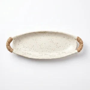 AD2172-2BE | Bandeja ovalada beige con asas trenzadas mediana