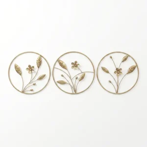 AD2184 | Set X3 cuadros circular dorado con flores delicadas