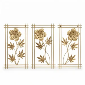 AD2185 | SET X 3  cuadros dorado con flores y hojas