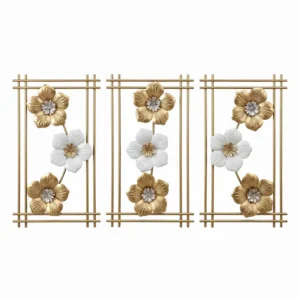 AD2186 | SET X 3 cuadros dorado y blanco con flores