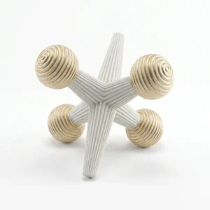AD2198-2D | Escultura geométrica blanca y dorada de formas cruzadas