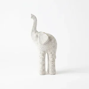 AD2202 | Elefante blanco tallado con motivos geométricos