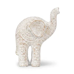 AD2204 | Elefante pequeño blanco con tallado ornamental