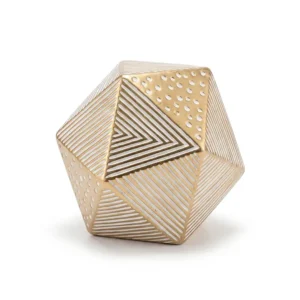 AD2207-1D | Escultura geométrica dorada con líneas blancas