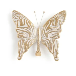 AD2211-2D | Mariposa decorativa dorada y blanca con alas grabadas