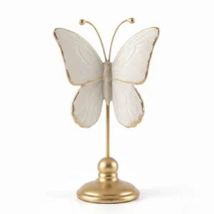 AD2212-2D | Mariposa blanca con borde dorado sobre pedestal