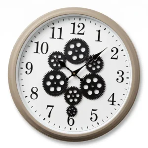 AD2219-B | Reloj decorativo beige con engranajes negros