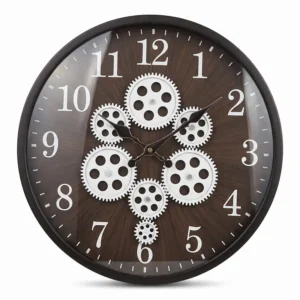AD2219-N | Reloj decorativo negro con engranajes plateados