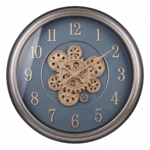AD2220 | Reloj decorativo azul con engranajes dorados