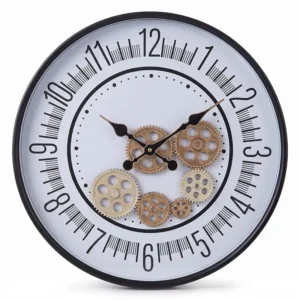 AD2221-B | Reloj blanco con engranajes dorados y marco negro
