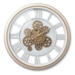 AD2222-D | Reloj blanco y dorado con engranajes centrales