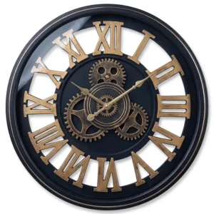 AD2223-N | Reloj negro con números romanos dorados