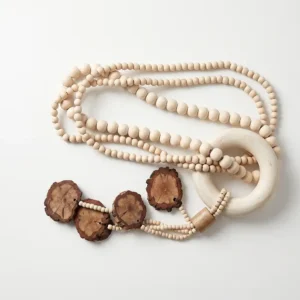AD2240 | Cadena de madera con discos naturales y aro grande
