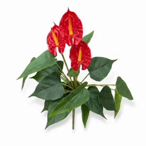 FL810 | Anturio artificial rojo con follaje verde abundante