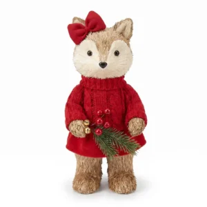 Zorro navideño femenino con atuendo rojo y lazo