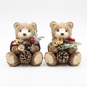 Osos navideños con piñas y follaje nevado