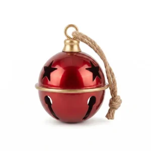 Cascabel navideño rojo metálico con estrellas caladas
