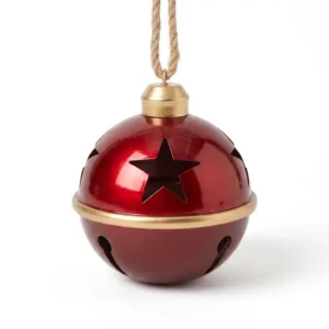 Cascabel navideño rojo brillante con estrellas doradas