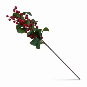 Espiga navideña verde con bayas rojas decorativas