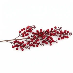 Espiga navideña con berries rojo oscuro y ramas café