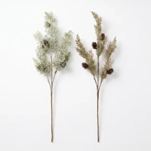 Espiga decorativa otoñal y ártica con piñas nevadas