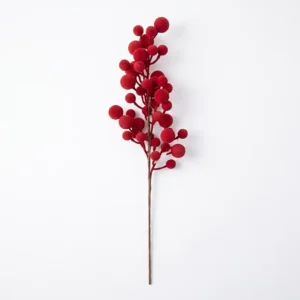 Espiga navideña con berries rojas de acabado aterciopelado
