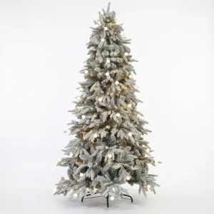 Árbol navideño nevado con luces incorporadas
