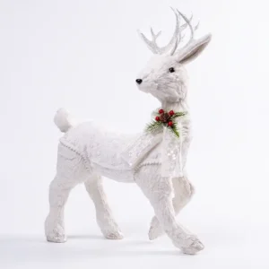 Reno ártico navideño blanco con abrigo decorativo