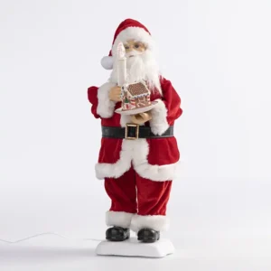 Papá Noel navideño rojo con casita y vela