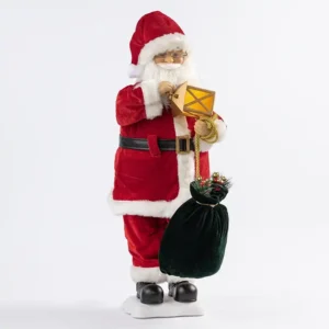 Papá Noel navideño rojo con farol y saco